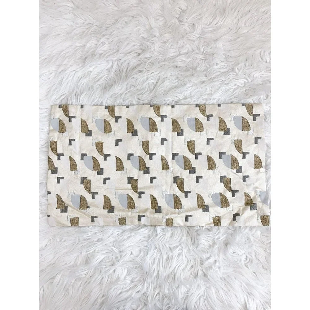 West Elm Metallic Gold Ivory Gray Avant Garde Lumbar Pillow Cover 12x21 NEW